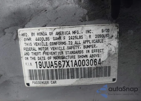 2001 Acura Tl 3.2 from USA, damaged, VIN 19UUA567X1A003064